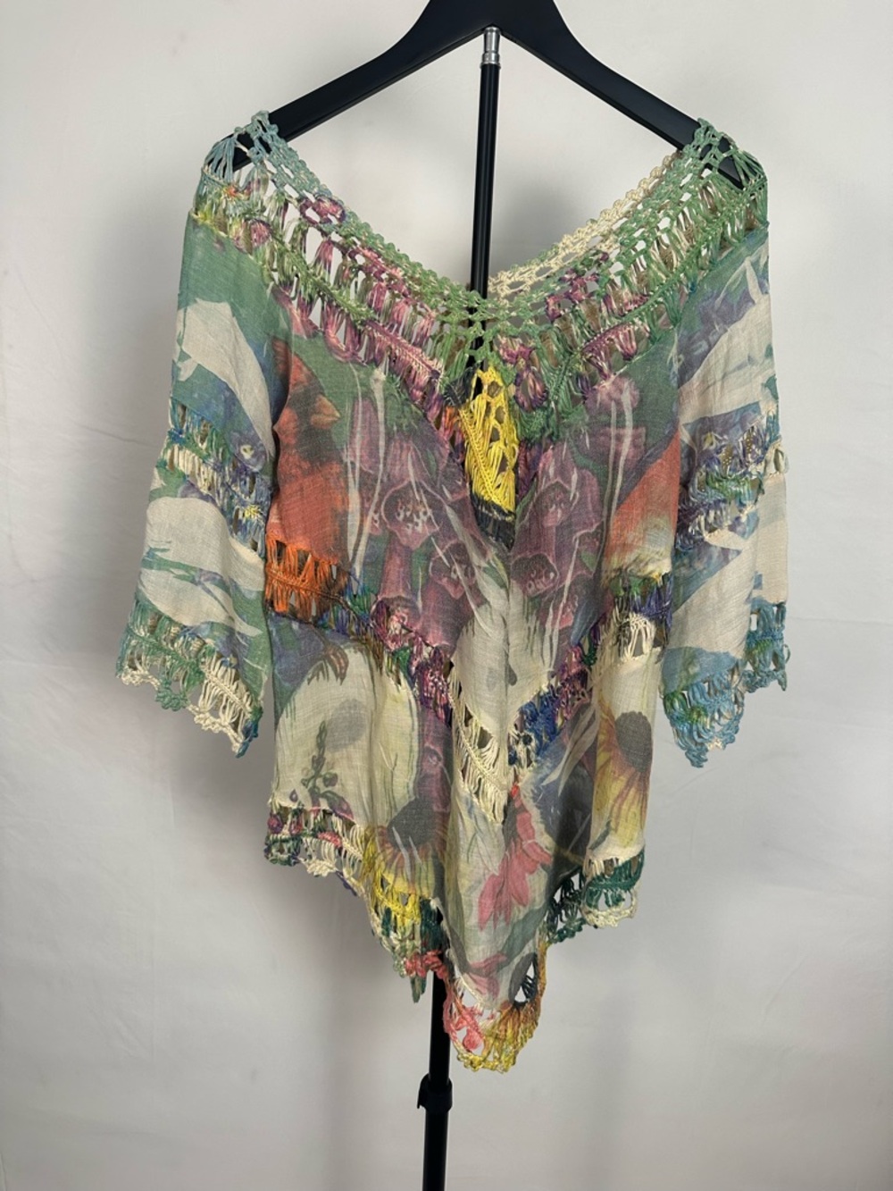 Adore Multi-Color Sheer Boho Off-Shoulder Floral Blouse - Picture 2 of 8